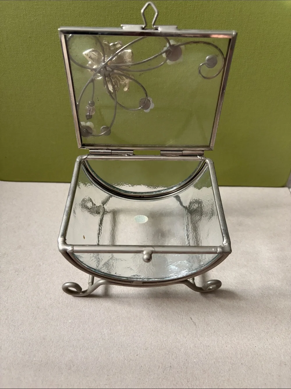 Glass Jewelry Box with Purple Floral Accents